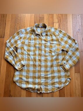 Pilcro yellow and blue plaid long sleeve button up